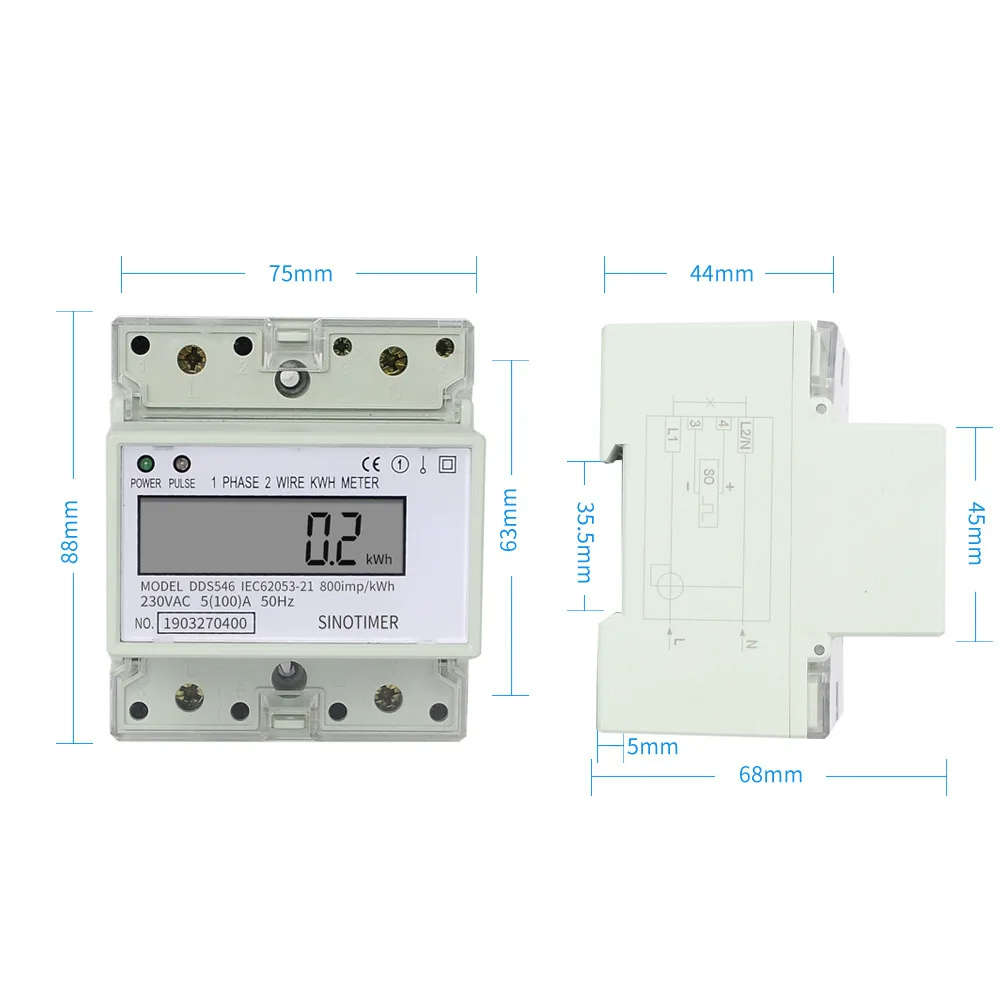 

DDS546 230VAC 50Hz Single Phase 4P LCD Energy Counter Meter Analog Electric Wattmeter Electric Din Rail Energy Meter Watt Meter