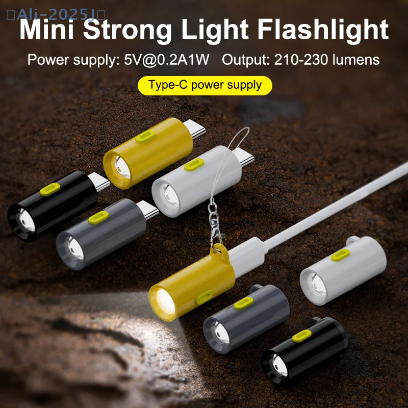 

Mini LED Flashlight Strong Light Pocket Keychain Flashlight Powered By Type C Connectors Outdoor Hiking Camping Mini Flashlight