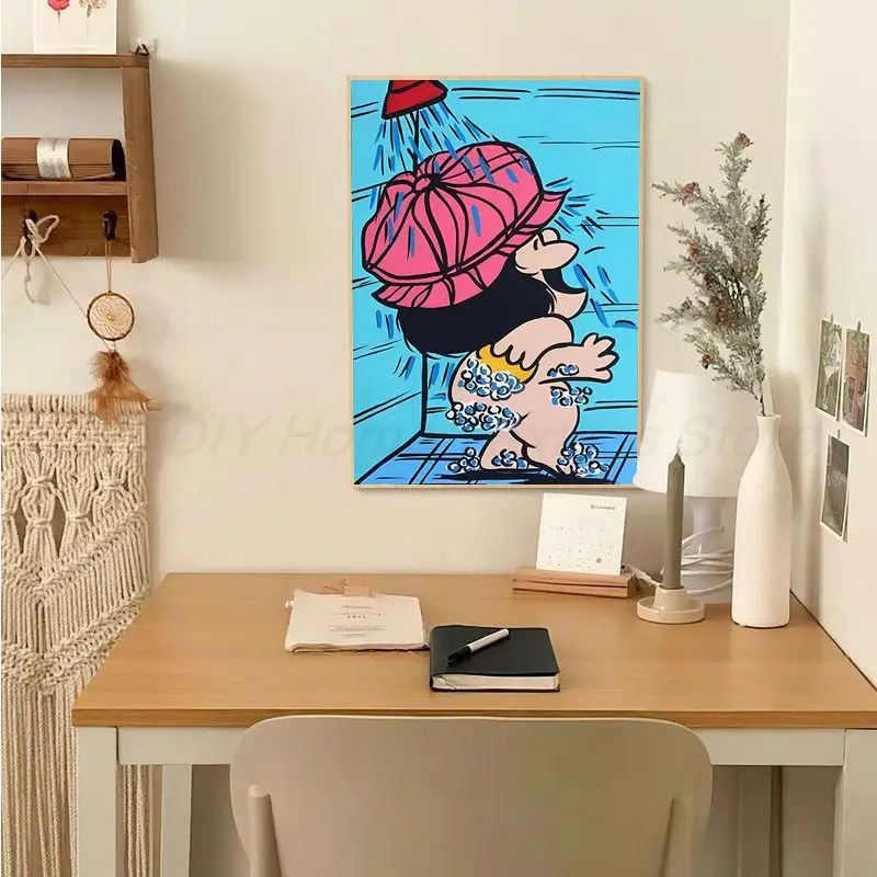 Cute Cartoon Mafalda Self-adhesive Art Poster Decoracion Painting Wall Art White Kraft Paper Home Decor