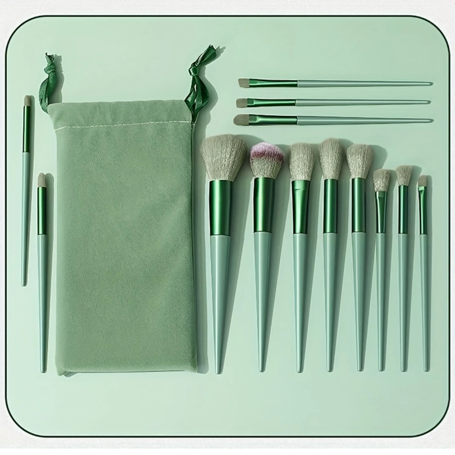 4 Seasons Green Makeup Brush Set - Super Soft Nylon Bristle, Metal Rod, Portable Design - Fab Eye Shadow, Blusher Brushes