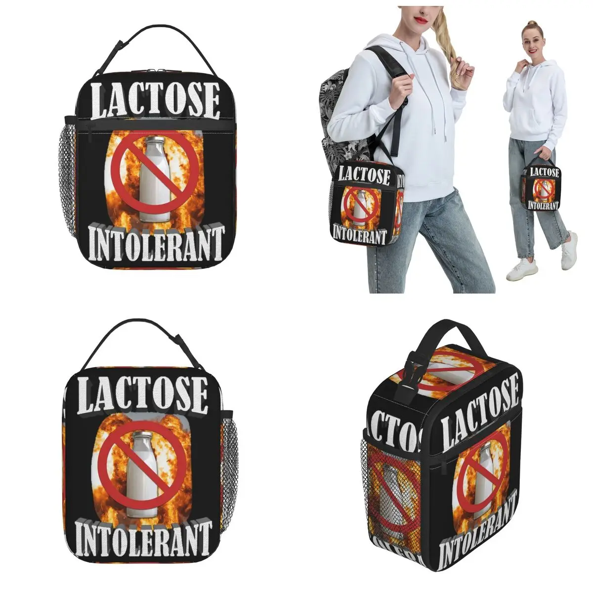 Funny Lactose Intolerant Merch Insulated Lunch Bag For Office Humor Food Storage Bag Portable Thermal Cooler Lunch Boxes