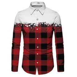 Chemise à carreaux à manches longues pour hommes, impression 3D de flocon de neige de Noël, vêtements de rue décontractés, revers boutonné, design de mode, doux, 6XL