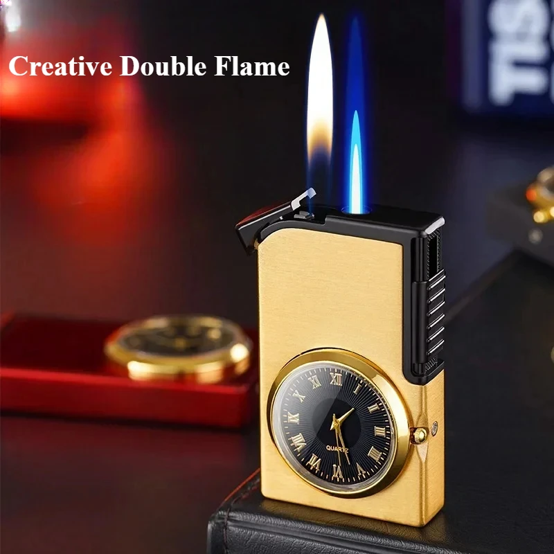 New Cool Windproof Double Flame Creative Lighter Personalized Design Watch Lighter Men's Cigarettes Accessories