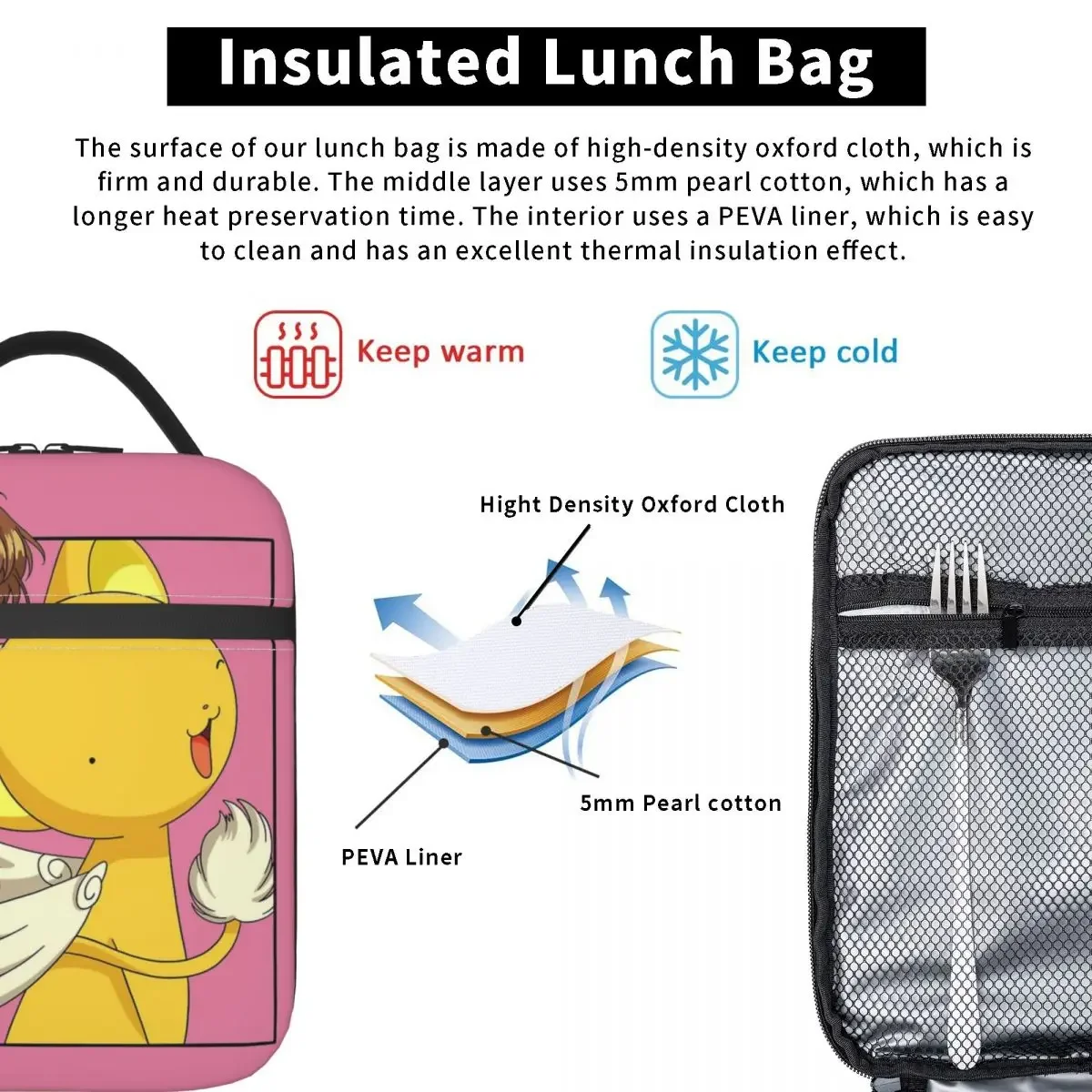 Cardcaptor Sakura Insulated Lunch Bags Portable Sakura & Kero Manga Meal Container Thermal Bag Tote Lunch Box Office Outdoor