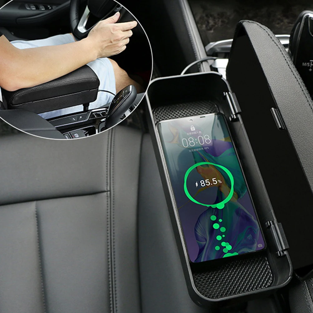 

Universal Car Mounted Wireless Charging Armrest Box Elbow Support Pad Multifunctional Center Console Durable Extra Storage Space