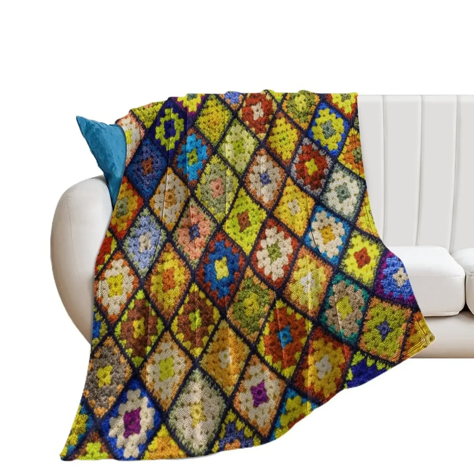 

Crochet granny square pattern Throw Blanket Plaid on the sofa Retros Thermals For Travel Comforter Blankets