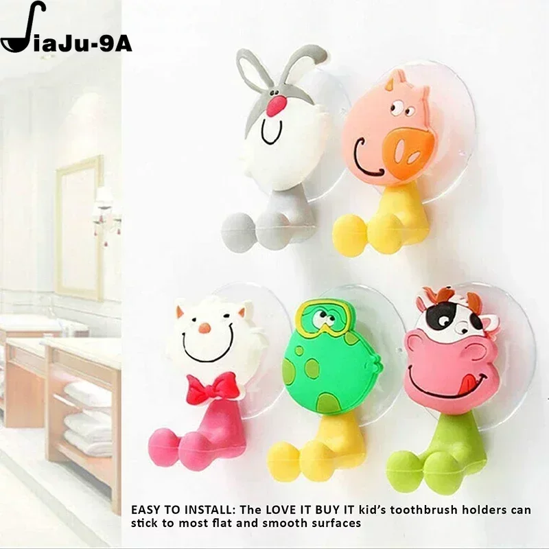 New Cartoon Animal Toothbrush Holder Wall Mounted Antibacterial Tooth Brush Storage Rack with Suction Cup Bathroom Organizer