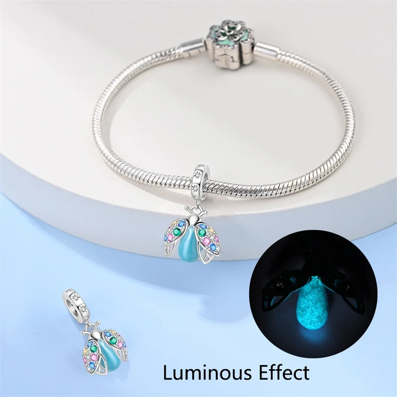 

925 Sterling Silver Colorful Firefly Charms Pendant For Women Fit Original Bracelet DIY Birthday Party Jewelry Gift
