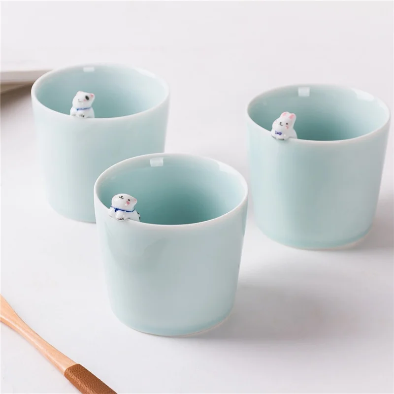 ★Jingdezhen Ceramic Gift Handmade Celadon Glaze Cute Personalized Creative Single-Layer Mug Couple Cup