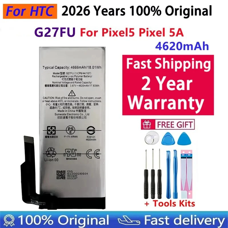 Fast Shipping New High Quality G27FU 4620mAh Phone Replacement Battery For HTC Google Pixel 5A Batteries Bateria Free Tools