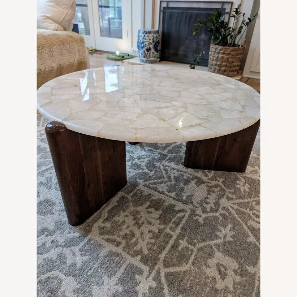 Café TablesRound White Quartz Coffee Table Top for Living Room Modern Furniture Décor