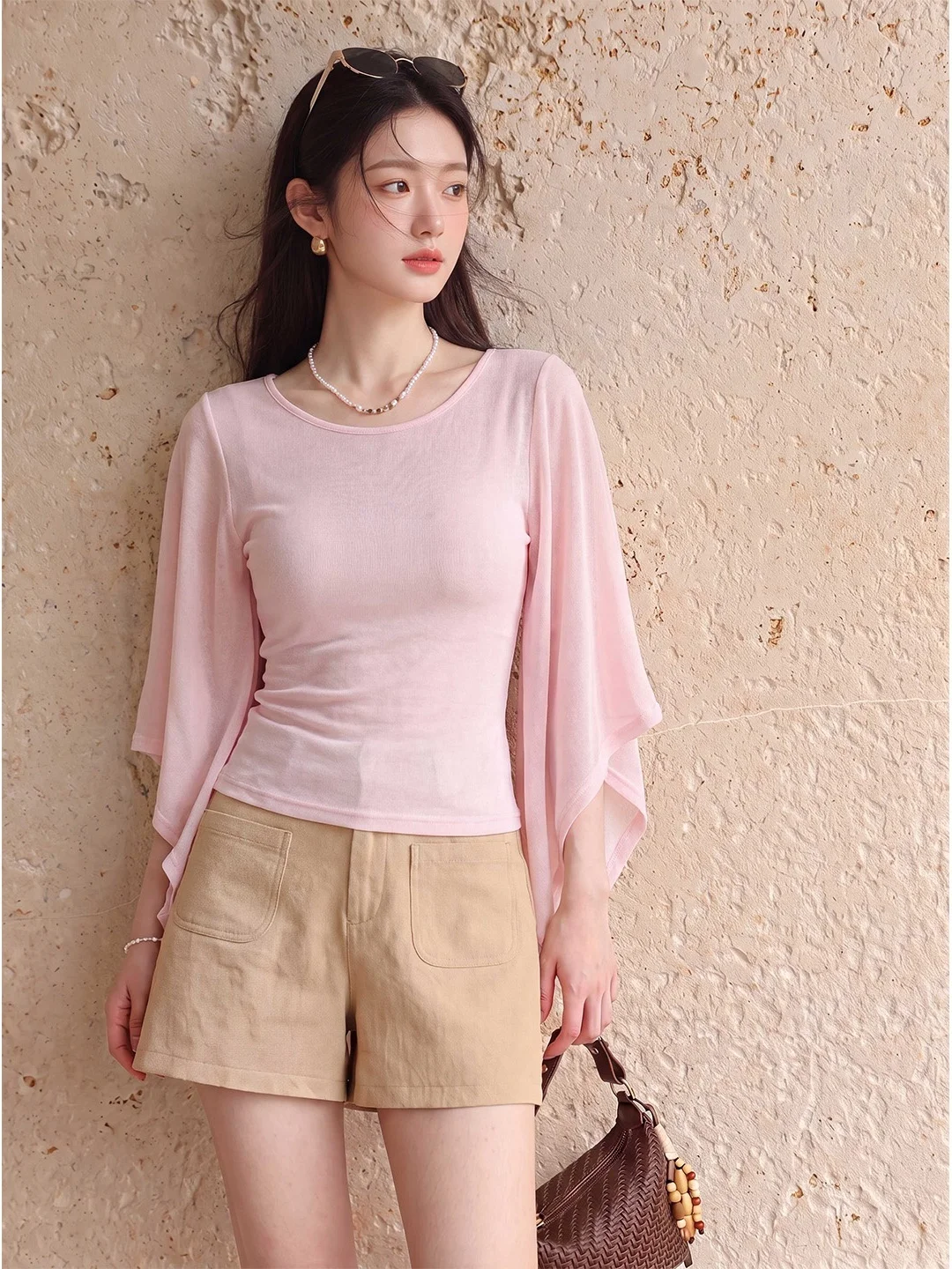Slimming Effect Summer New Style round Neck Casual Loose Fit Skin-friendly T-shirt Korean Version Long Sleeve Women's Top