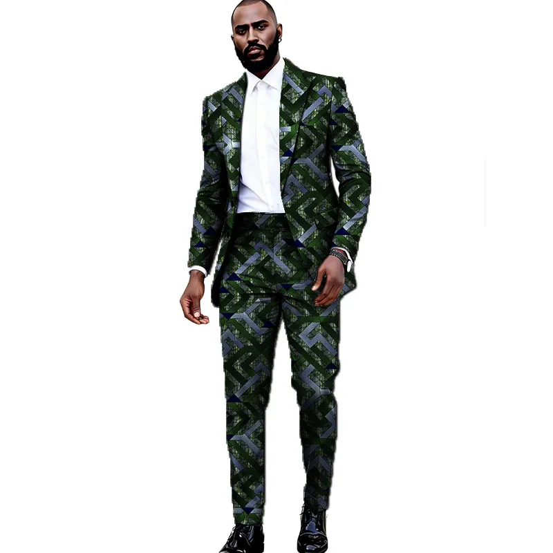 Men's African Suit Colorful Print Blazers And Trousers Male Pant Sets Performance Costume Customized