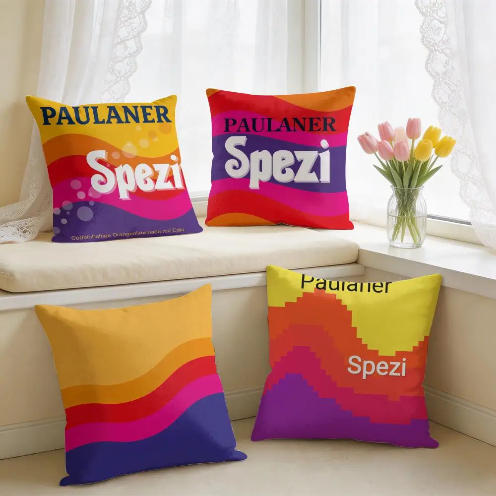 P-Paulaner S-Spezi Logo Cushion Cover Square Short Plush Pillow Case Living Room Sofa Home Decor Funda 40X40