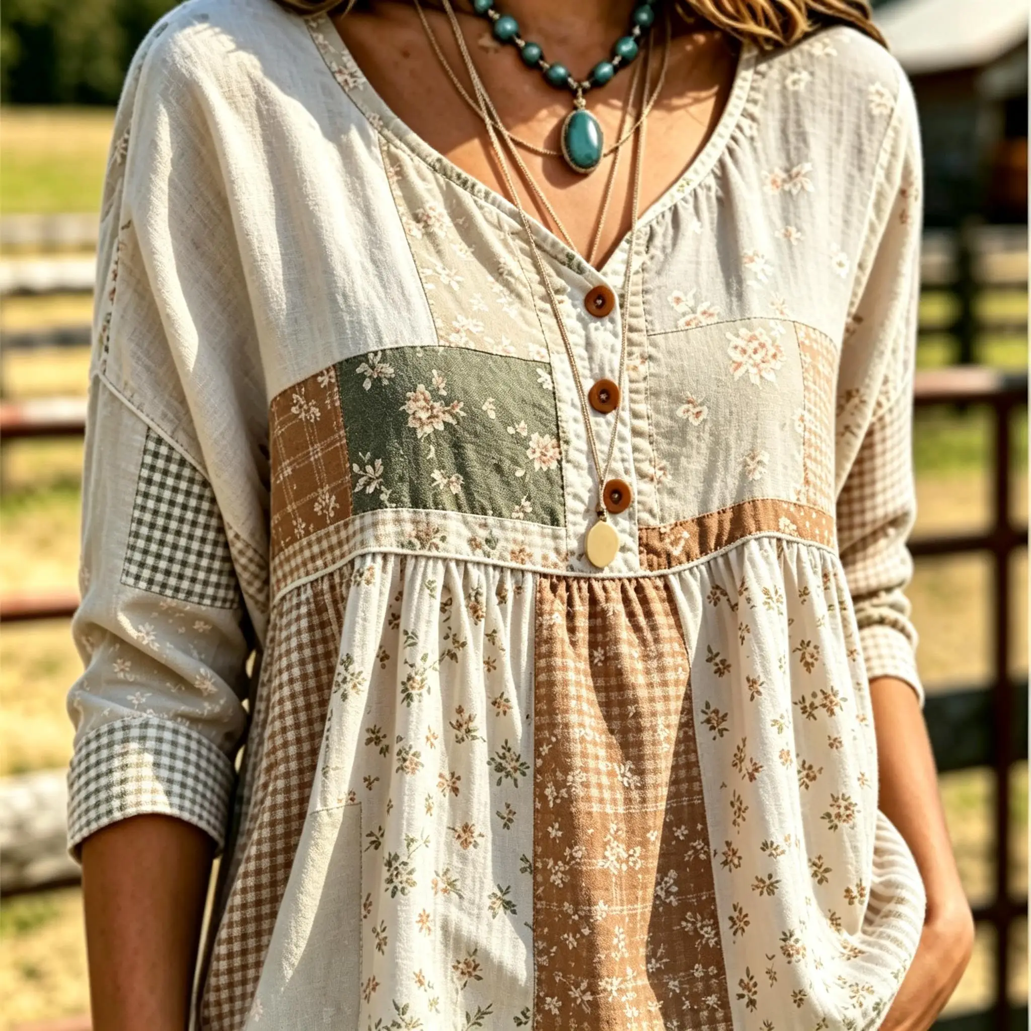 Women Plaid Print V Neck Half Button 3/4 Sleeve Peplum Blouse Loose Babydoll Casual Daily Top