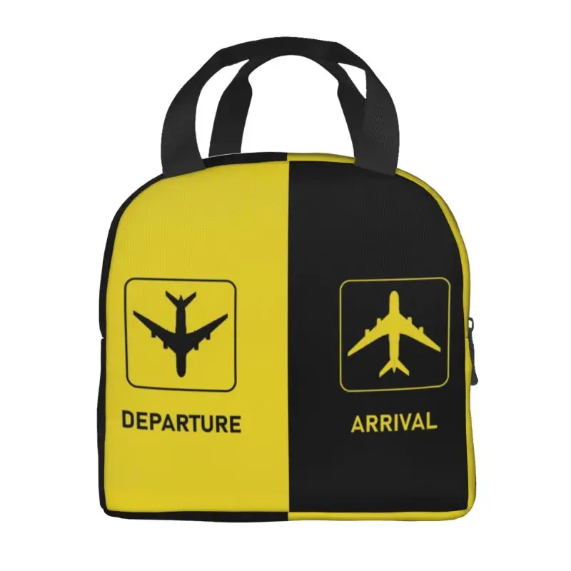 Aviation Arrival Departure Thermal Insulated Lunch Bag Aviator Airport Plane Portable Lunch Tote for Picnic Storage Food Box