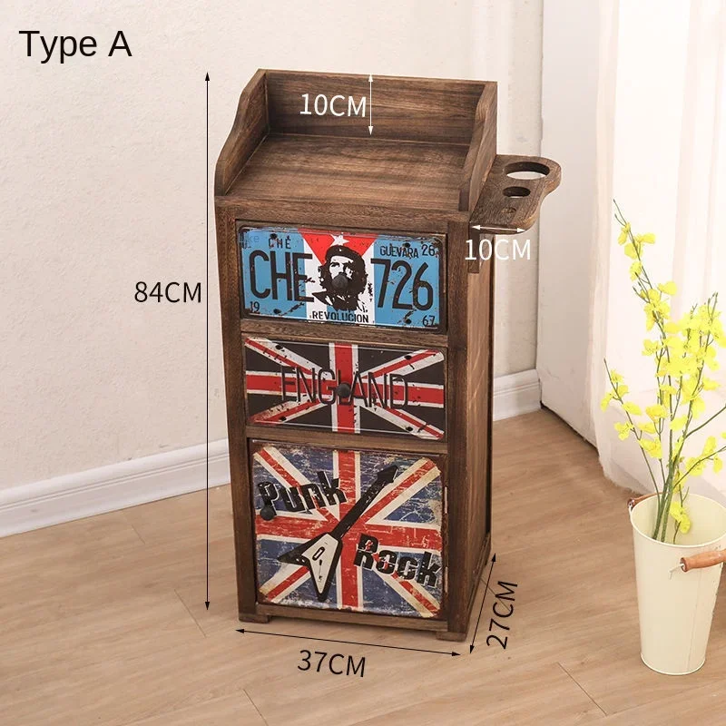 Vintage Barbershop Tool Cabinet Multifunctional Solid Wood Drawer Type Storage Rack Beauty Furniture for Salon