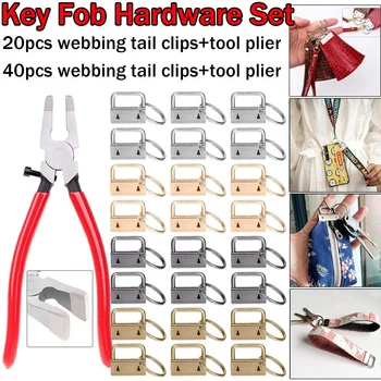 20/40pcs Webbing Tail Clip Keychain Hardware 25mm Key Ring Split Ring Tool with Pliers Wrist Wristlets Cotton Tail Clip