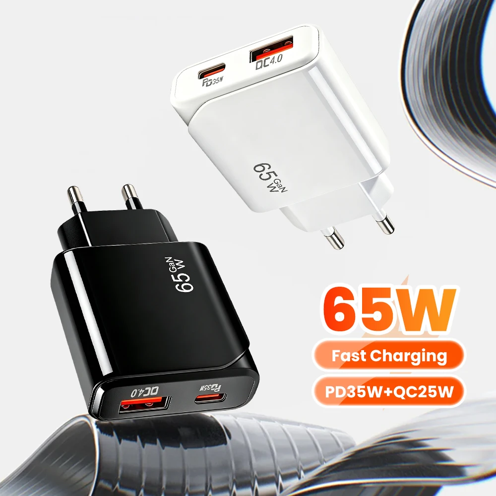Image of 65W GaN Ultraflaches Ladegerät PD 35W QC 25W Dual-Port Netzteil Laptop Tablet Handy Ladegerät Schnellladung