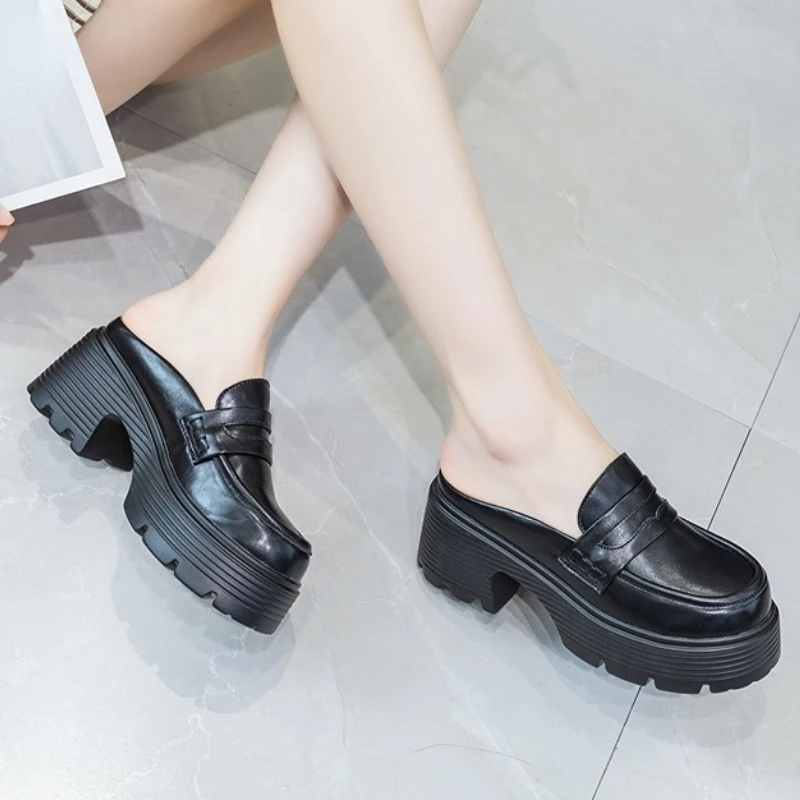 Fujin 7cm Genuine Leather Fashion Height Increasing Ladies Casual Platform Wedge Fashion Slippers Women Slip on Females Shoes