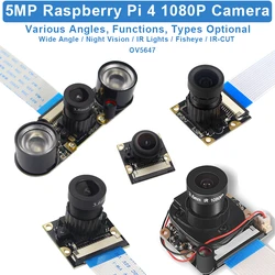 Raspberry Pi 5MP Kamera OV5647 1080P Optional Weitwinkel Nachtsicht IR-CUT Fisheye Webcam für Raspberry Pi 4 Modell B 3B Plus