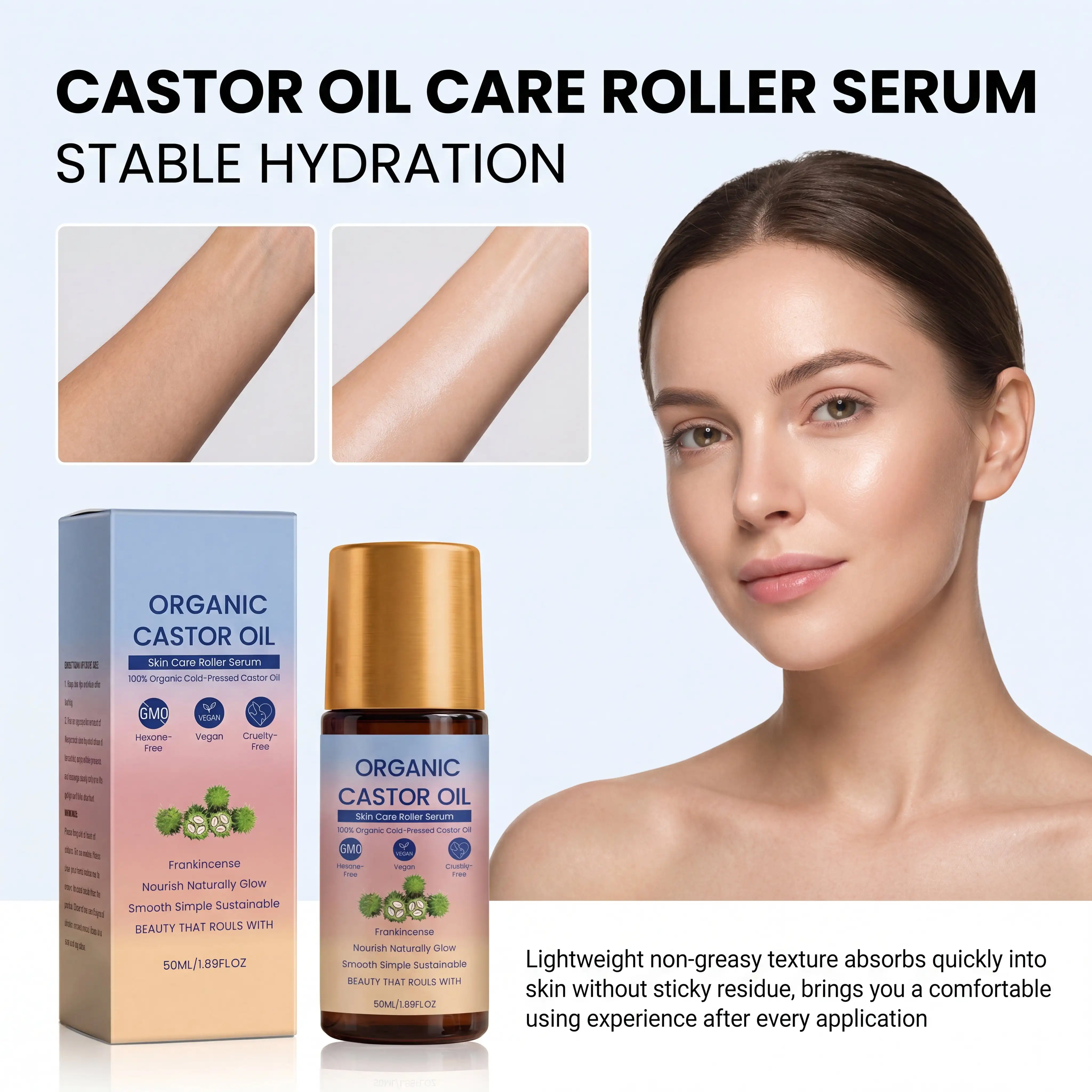 Vegan Formula Castor Oil Liquid Roller Body Serum Arginine Moisturizing Without Greasiness Body Seasonal Transition Repair