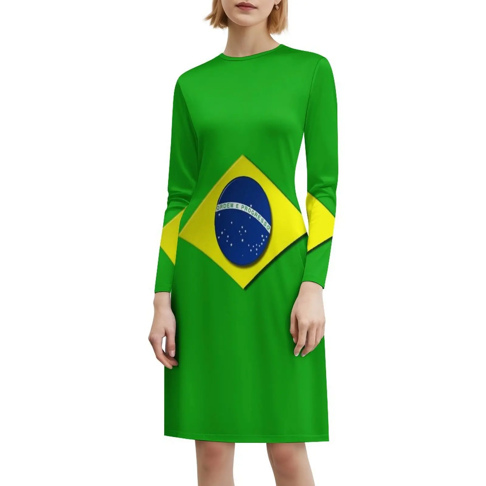 Emblema da bandeira brasileira vestido de festa elegante feminino vestido linha a com opções curtas/longas/sem mangas emblema da bandeira brasileira do brasil