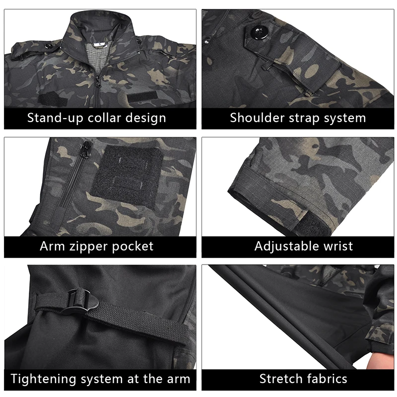 Imagem -06 - Mens Wear Resistant Long Sleeve Tactical Shirts Combate Soft Camo Vestuário Camping Paintball Escalada Roupas