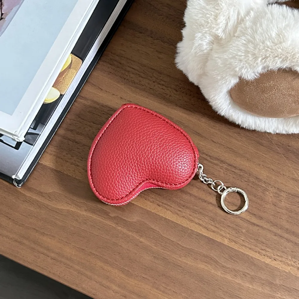 

Fashion Pendant PU Leather Coin Purse Zipper Card Bag Heart Shape Wallet Clutch Bag with Keychain Cute Card Holder Women