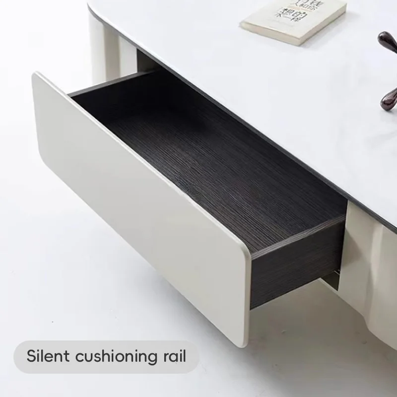 طاولة مركزية بسيطة وحديثة لغرفة المعيشة، طاولة قهوة فاخرة باللون البيج، مجموعة حامل تلفزيون، طاولات داخلية من الفولاذ مع درج تخزين #4