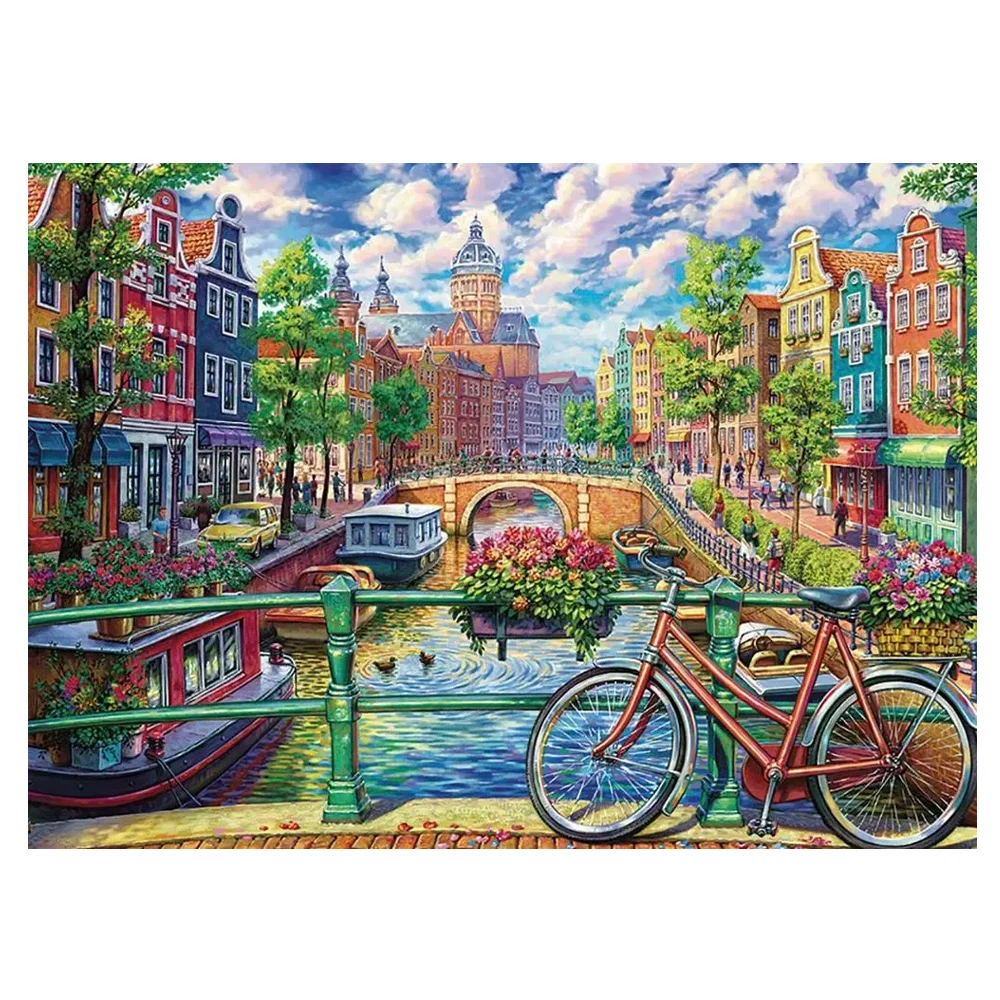 5d diy Diamond Embroidery Amsterdam Canal Landscape diamond Painting rhinestones pictures Cross-Stitch Christmas Gift Home Decor