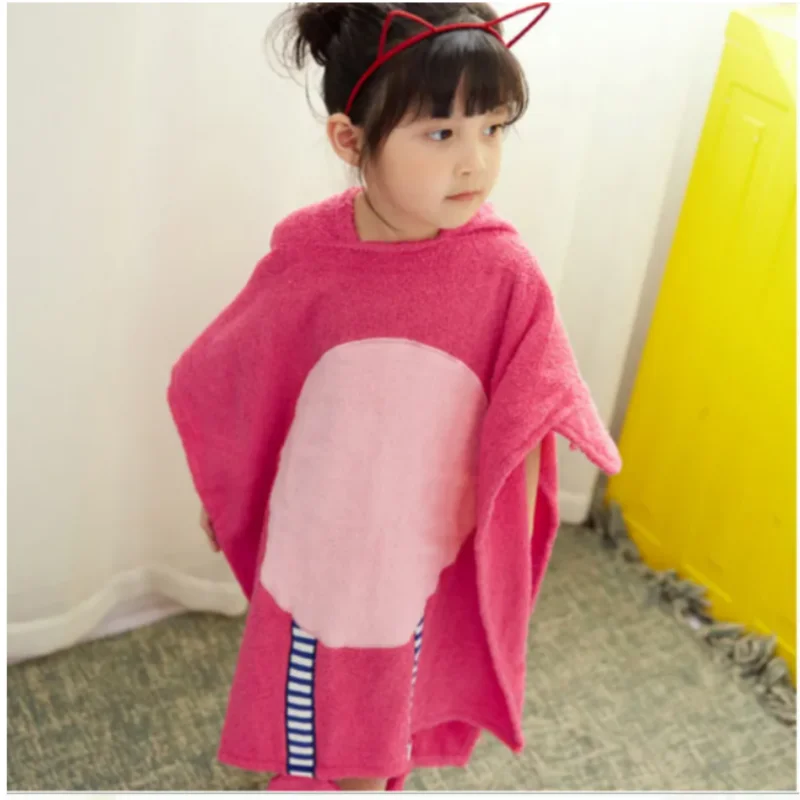 

60 x 120 Cm 0-8 years old new design 100% cotton pink flamingo children hooded towel baby swim beach towel cloak cape T808