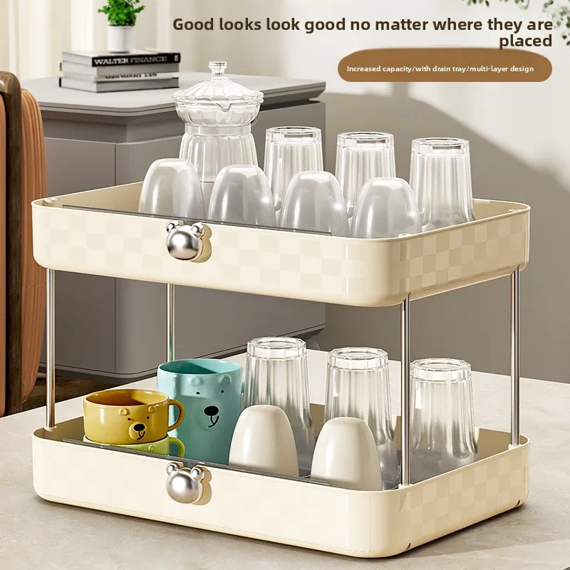 Household Water Cup Rack with Tray TeaCup Tea Set Storage Rack Drain Cup Holder Dining Table Cup Storage Rack