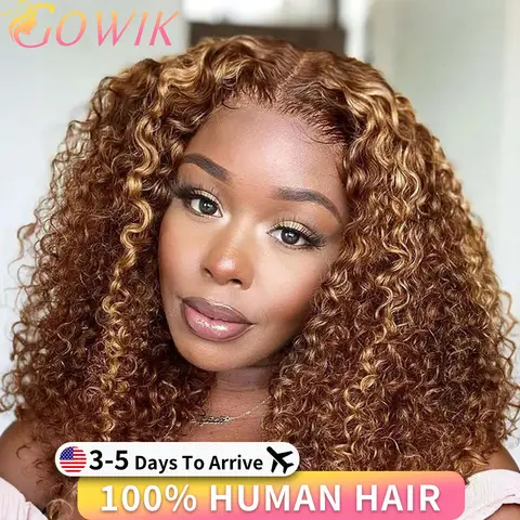 Ombre Highlight 4/27 Deep Wave Short Bob Wigs Lace Front Human Hair Pre Plucked 5x5 HD Short Curly Lace Frontal Wigs For Women