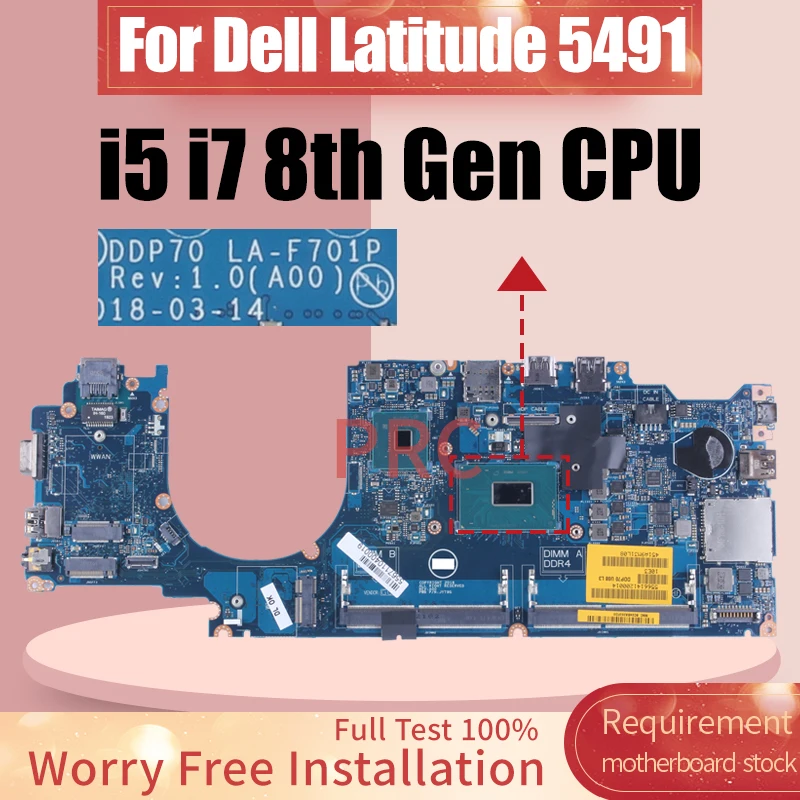 For DELL Latitude 5490 Laptop Motherboard LA-F701P 061FGF 058YYD 04HYMM 058YYD i5 i7 8th Gen CPU Notebook Mainboard