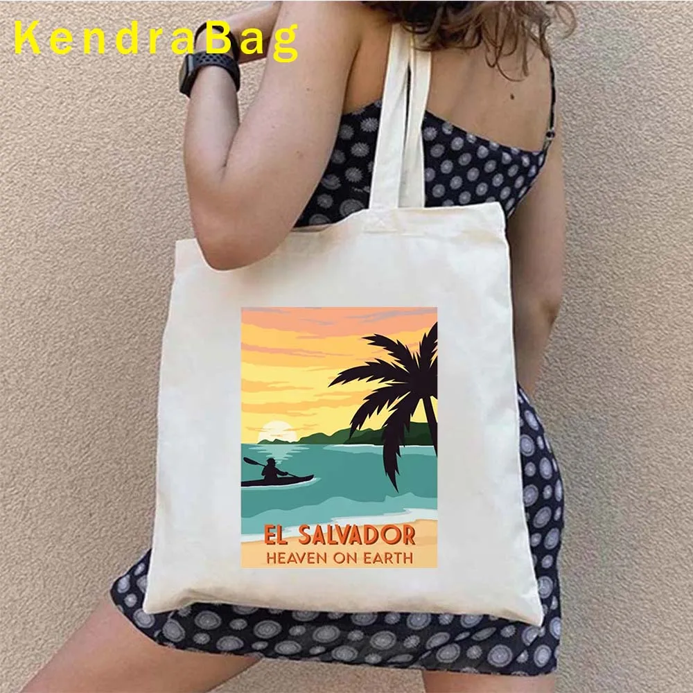 Bolsa de lona para pintura a óleo, sacola, céu tropical, izalco, amor, coração, aquarela, Bahia, linha do horizonte, bonito, lona, mapa de El Salvador, bandeira