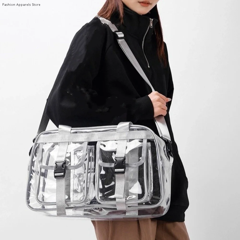 

Портативная дорожная сумка-дафл для фестивалей с эффектом водного распыления, однотонная, легкая, из ПВХ, на плечо, большая вместимость, на молнии