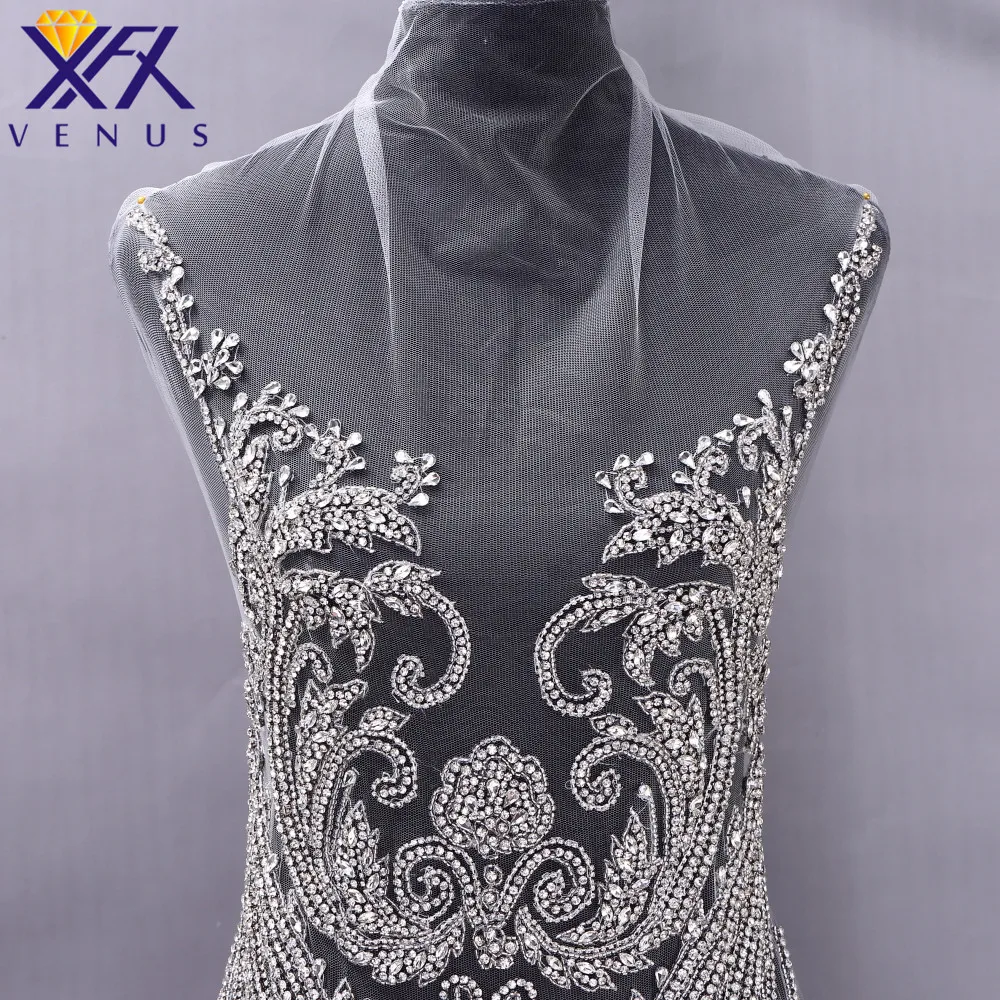 XFX VENUS 1 Set Handmade Crysta Wedding Diamond Long Bodice Patches Rhinestone Beaded Appliqued Patch Wedding Ball Gown