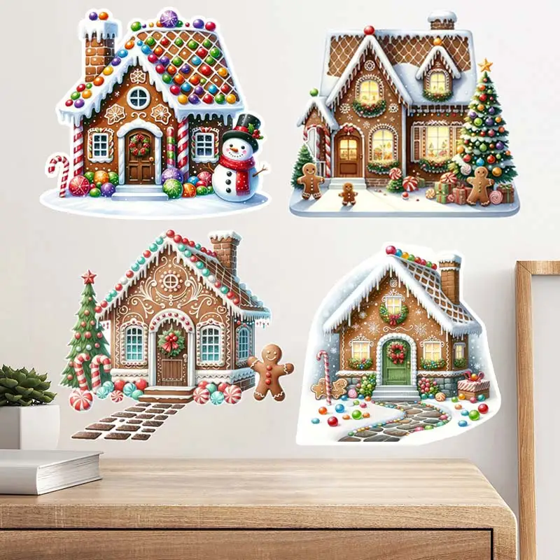 Festive Gingerbread House Christmas Wall Stickers Living Room Sofa Background Decoration Wallpaper For Home Decor Sticker M1038