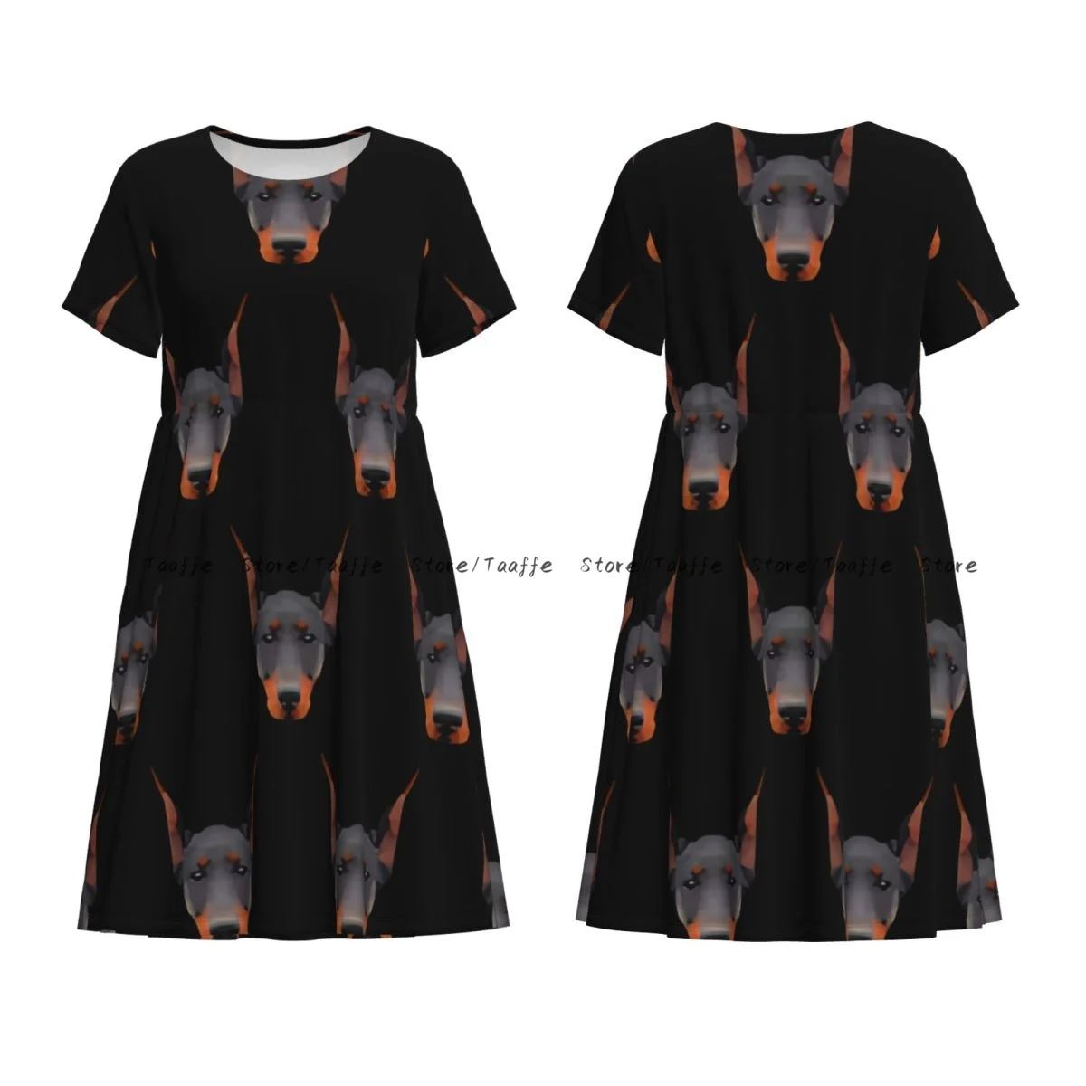 Robe d'été mi-longue pour femmes, Portrait de chien Doberman, décontractée, plage, vacances, manches courtes, col rond