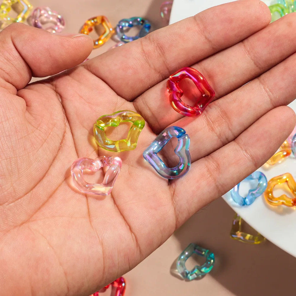 30pcs Iridescent Transparent Acrylic 19x21MM Heart Link Chain Loose Beads for Bracelet Necklace Making DIY Jewelry Accessories