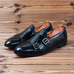 Masculino clássico crocodilo grão microfibra couro sapatos casuais homens fivela festa de casamento mocassins homem condução apartamentos 10 principais vendas mocassim masculino de fivela - №9