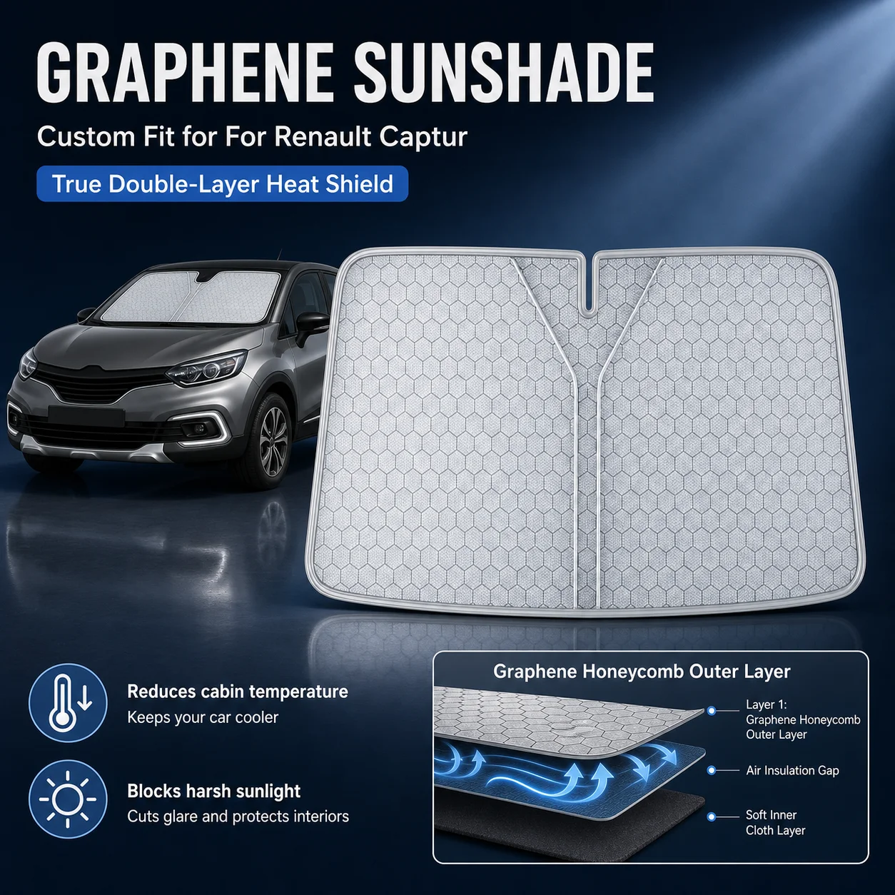 For Renault Captur Graphene Windshield Sunshade Custom Fit Car Sunshade UV Sun Protection Car Interior Accessories