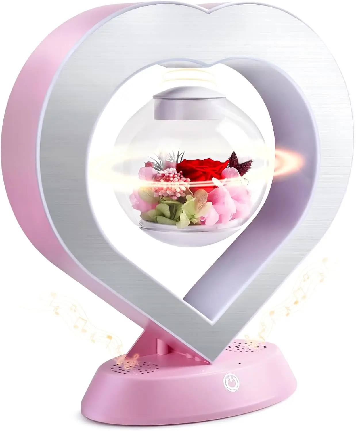 

Heart Preserved Rose Flower Bluetooth Speaker, 5W Pink Magnetic Levitation Lamp with RGB LED, Forever Gift for Women