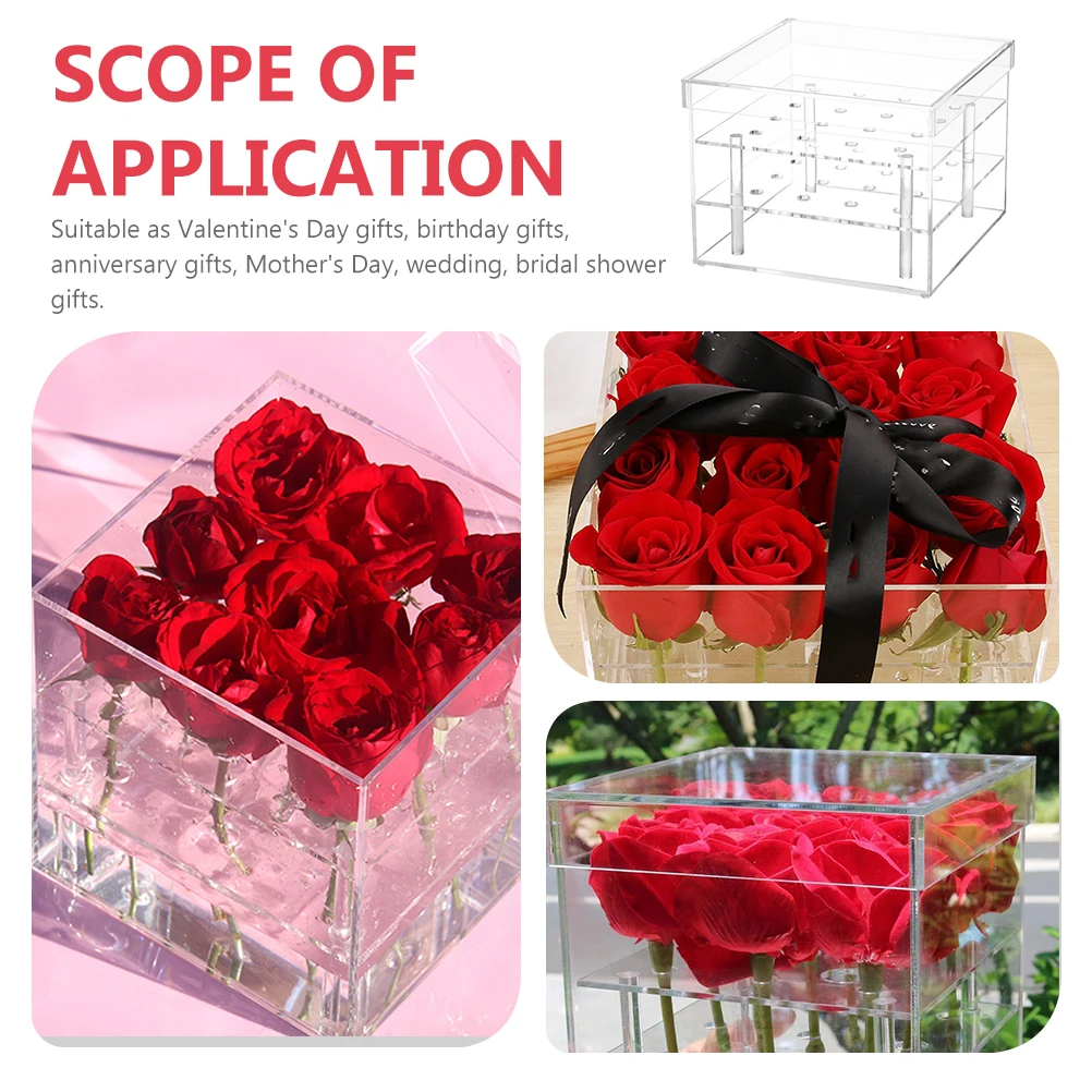 

Acrylic Flower Box Transparent Square Container for Wedding Bouquet Gift Packaging Clear Eternal Flower Case Preservation Boxes