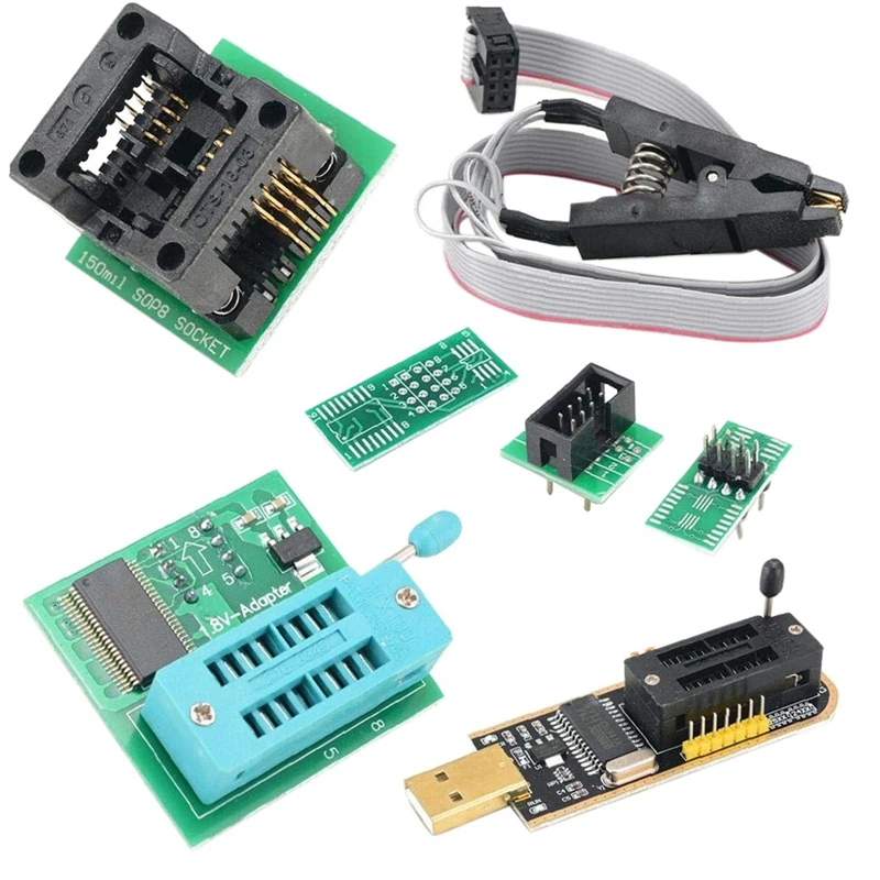 

CH341A BIOS USB Programmer SOP8 DIP8 1.8V Conversion Socket 8-Pin Test Clip Set For Iphone Or Motherboard