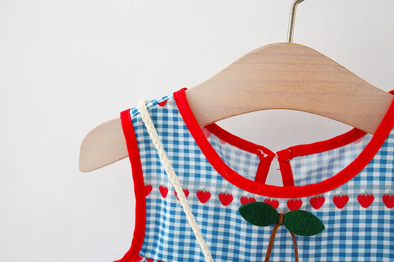 Baby girl's new summer dress with sleeveless round neck plaid heart cherry cotton skirt and diagonal cross bag included image 6