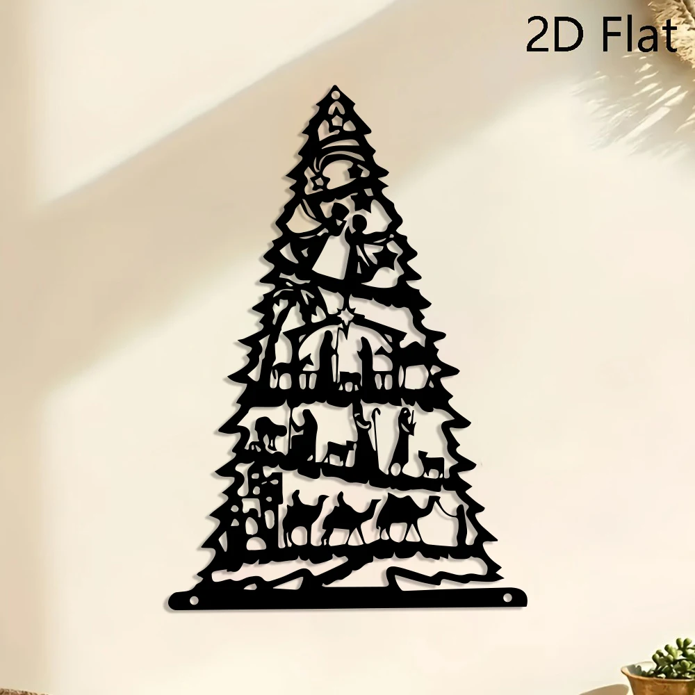 Weihnachtsbaum aus Metall im böhmischen Stil – flache 2D-Ornament mit Schäferhund und Weisen, langlebige Weihnachtsdekoration für Zuhause