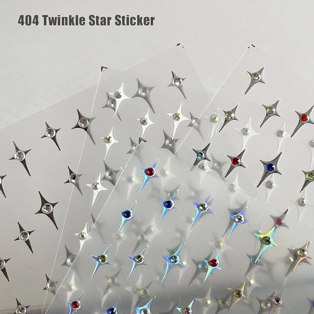 

-Twinkle Stars- Cross Starlight Crystal Diamonds Stickers Holo Chrome Silver Star Adhesive Decals Nail Press on Tip Stickers 404