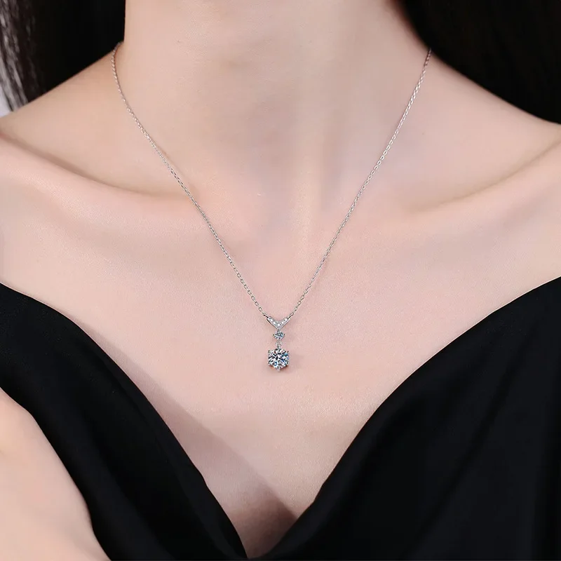 1ct D Color Moissanite Geometric Pendant Necklace for Women 925 Sterling Silver Lab Mosan Diamond Necklaces Pass Tester with Gra image 4